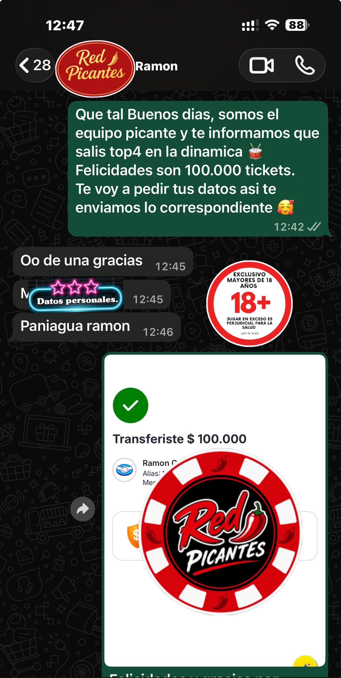 Comprobante del pago del 4° premio